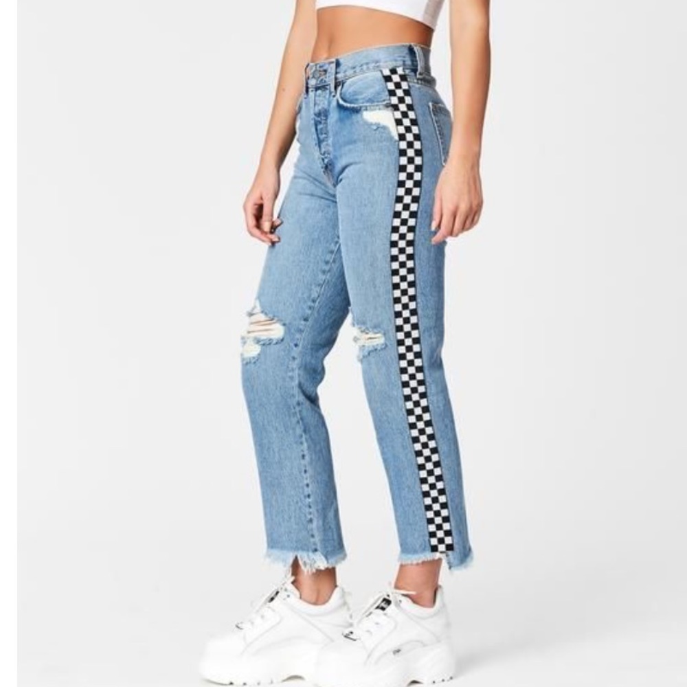 LF / Carmar CHECKERED SIDE HIGH WAISTED JEANS